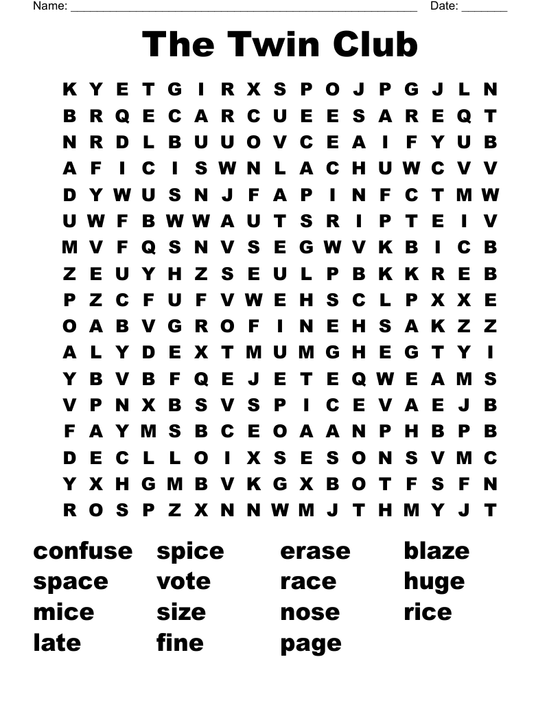 The Twin Club Word Search