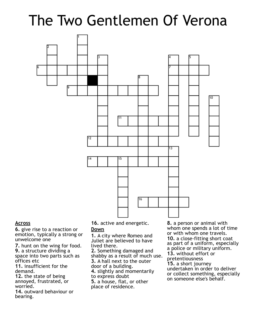 The Two Gentlemen Of Verona  Crossword
