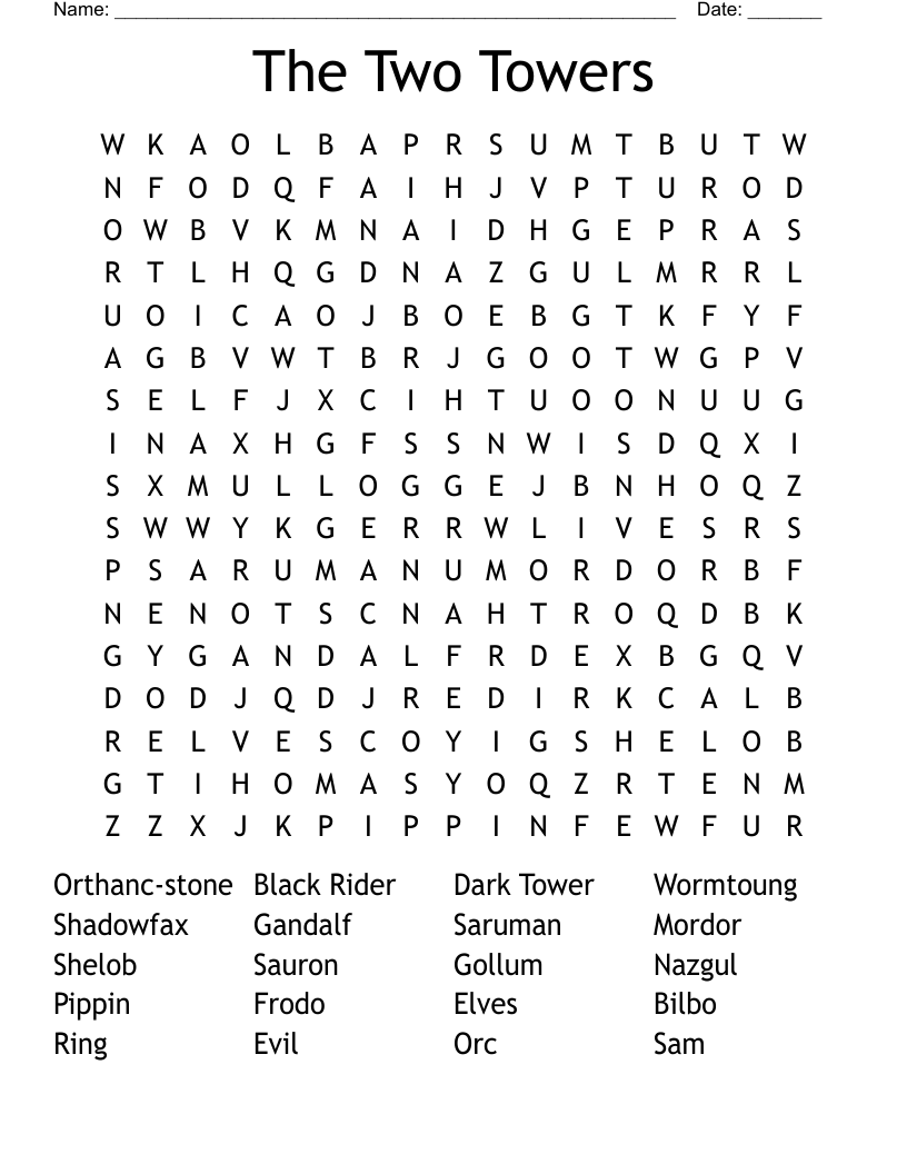 The Two Towers Word Search