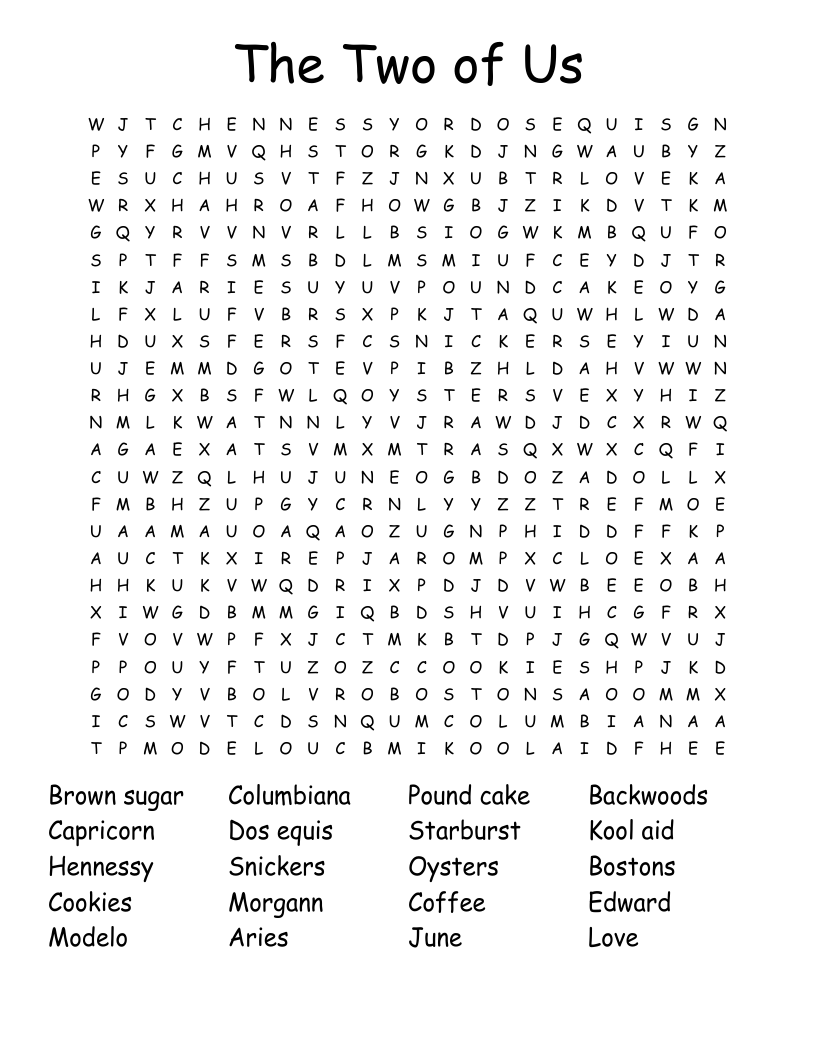The Two of Us Word Search