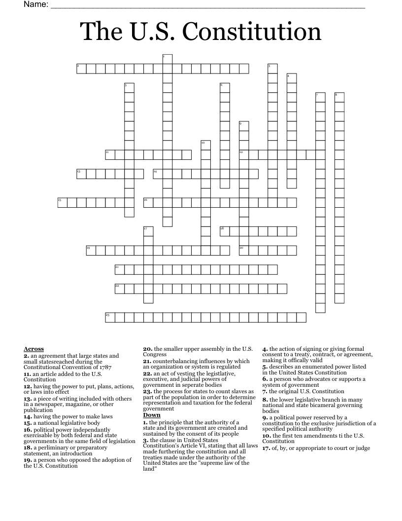 The U.S. Constitution Crossword