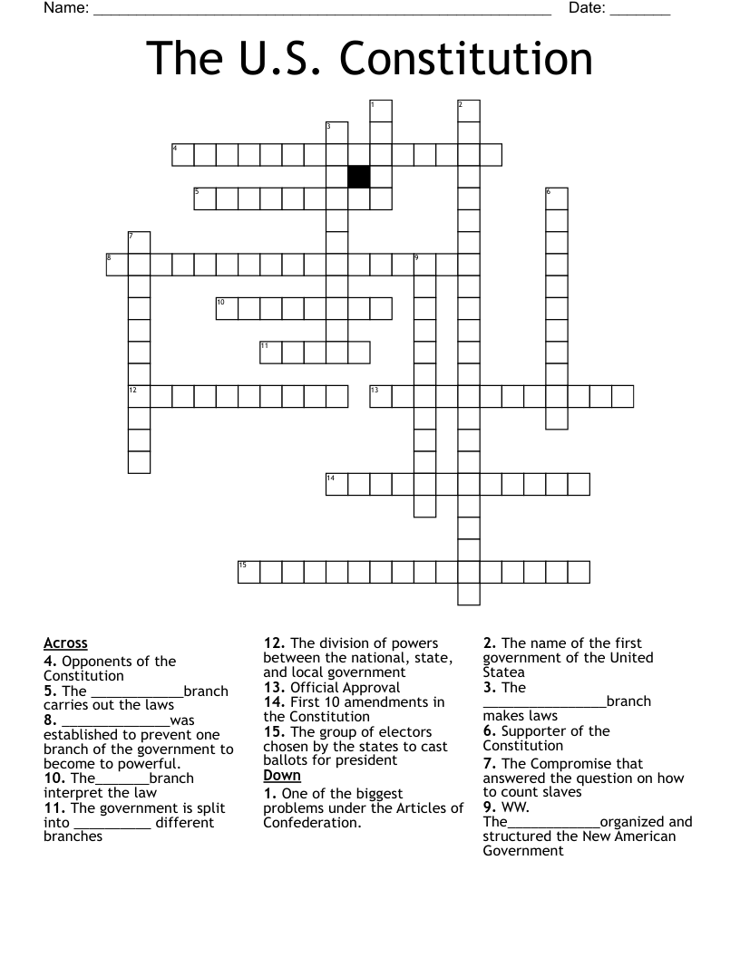 The U.S. Constitution Crossword