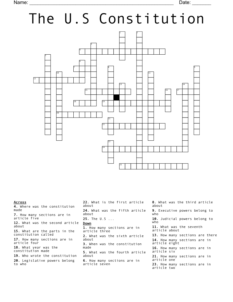 The U.S Constitution Crossword