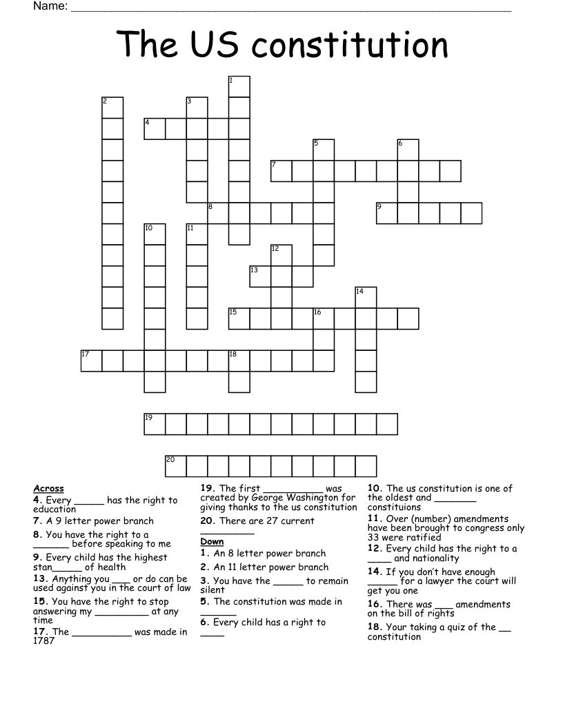 The US constitution  Crossword