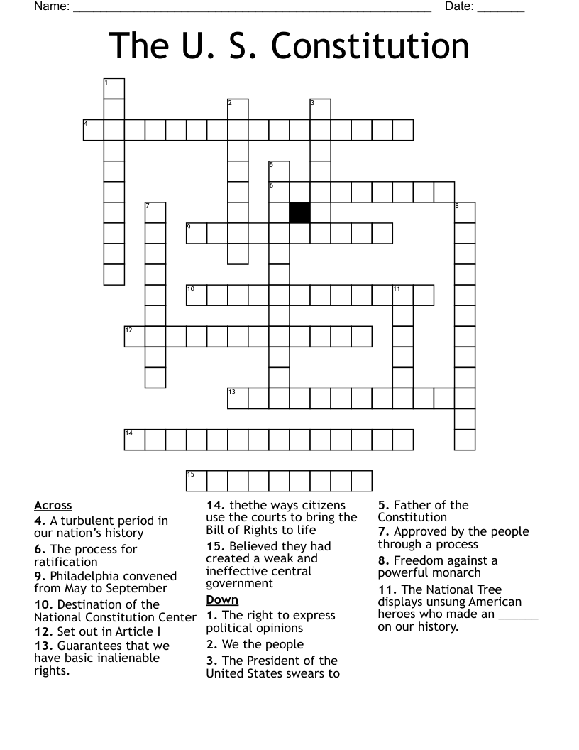 The U. S. Constitution Crossword