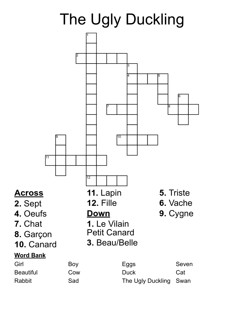 The Ugly Duckling Crossword