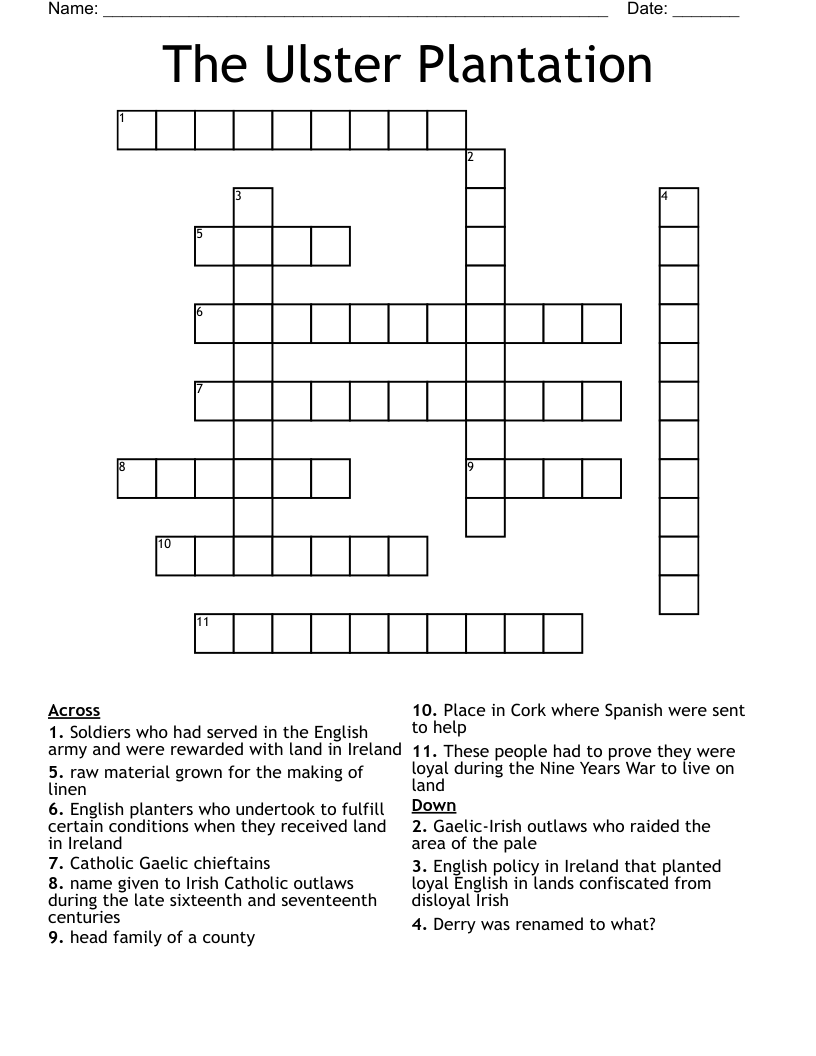The Ulster Plantation Crossword