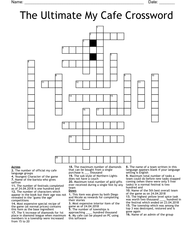 The Ultimate My Cafe Crossword
