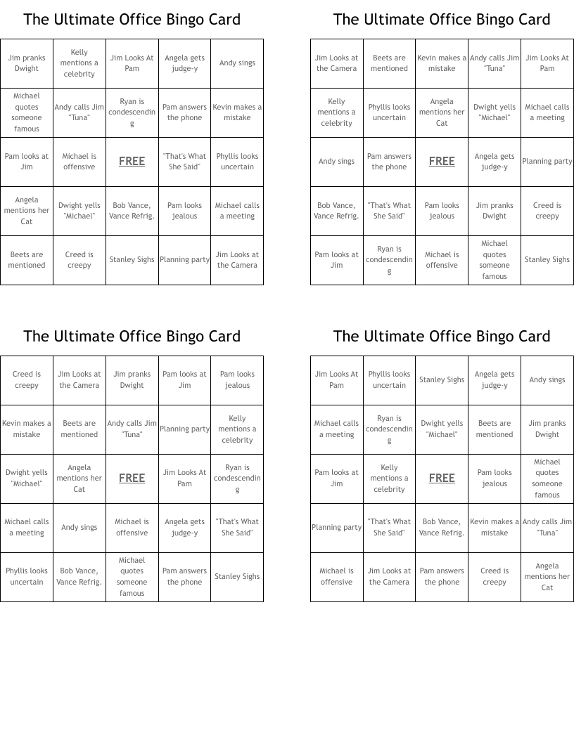 The Ultimate Office Bingo Card