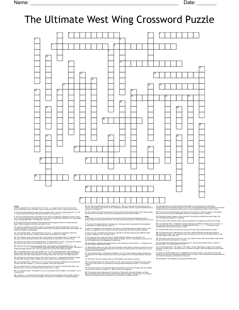 The Ultimate West Wing Crossword Puzzle