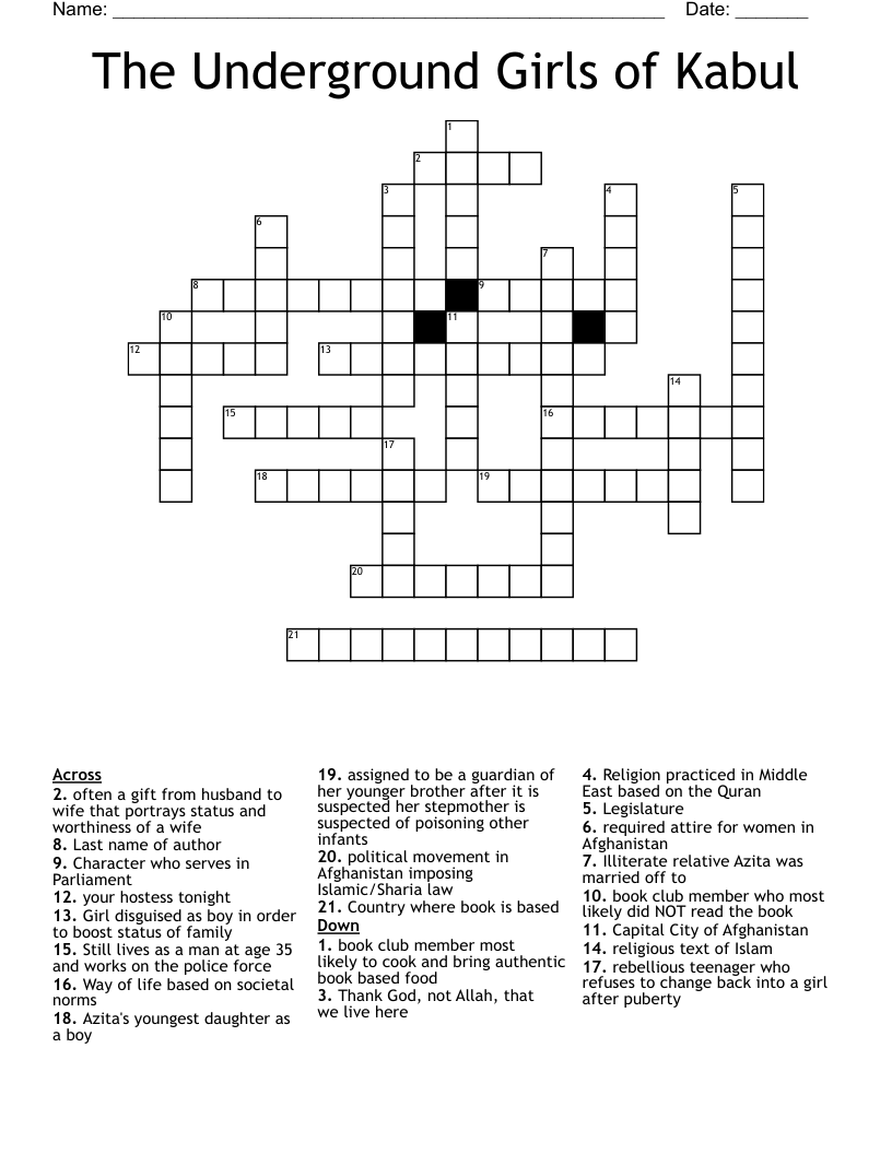The Underground Girls of Kabul Crossword