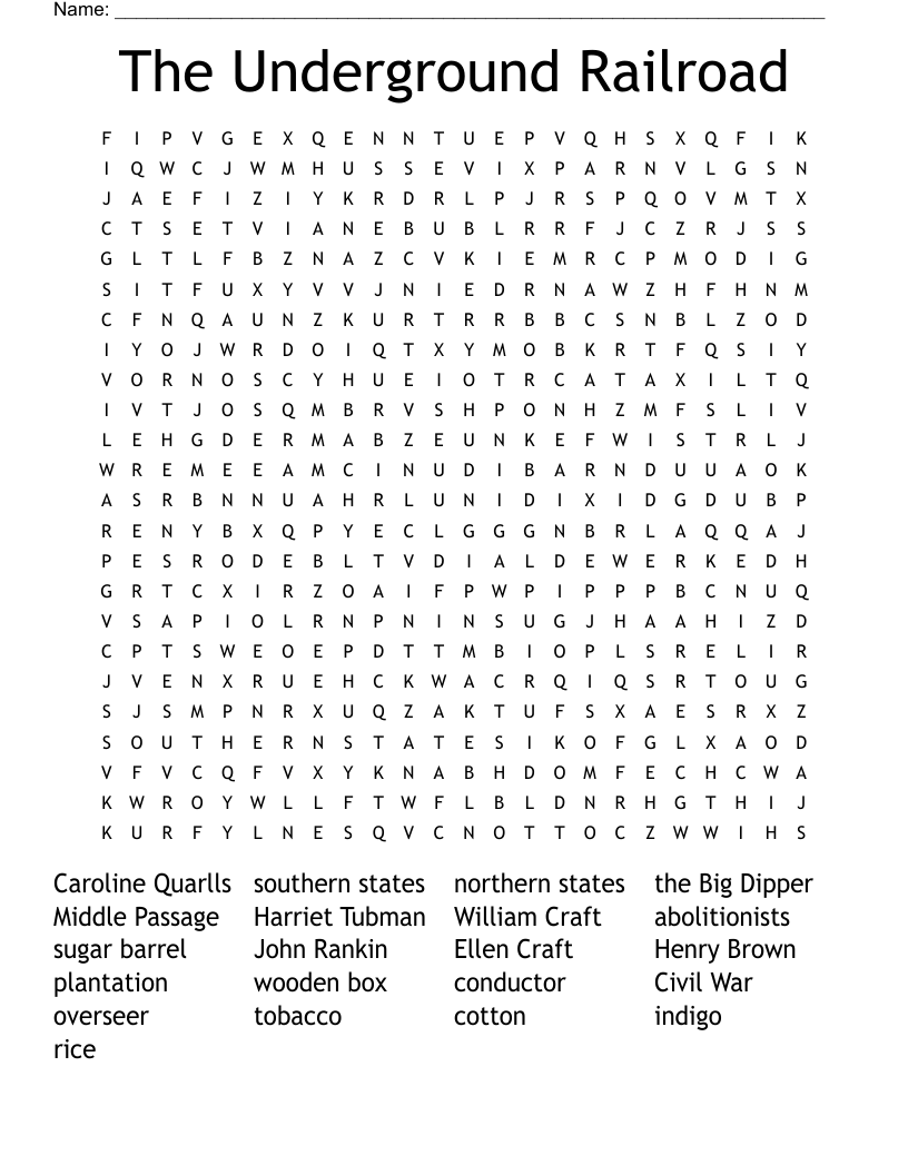 The Underground Railroad Word Search