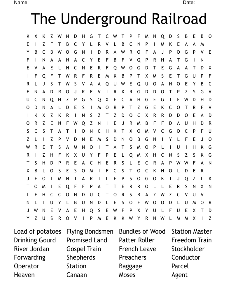 The Underground Railroad Word Search