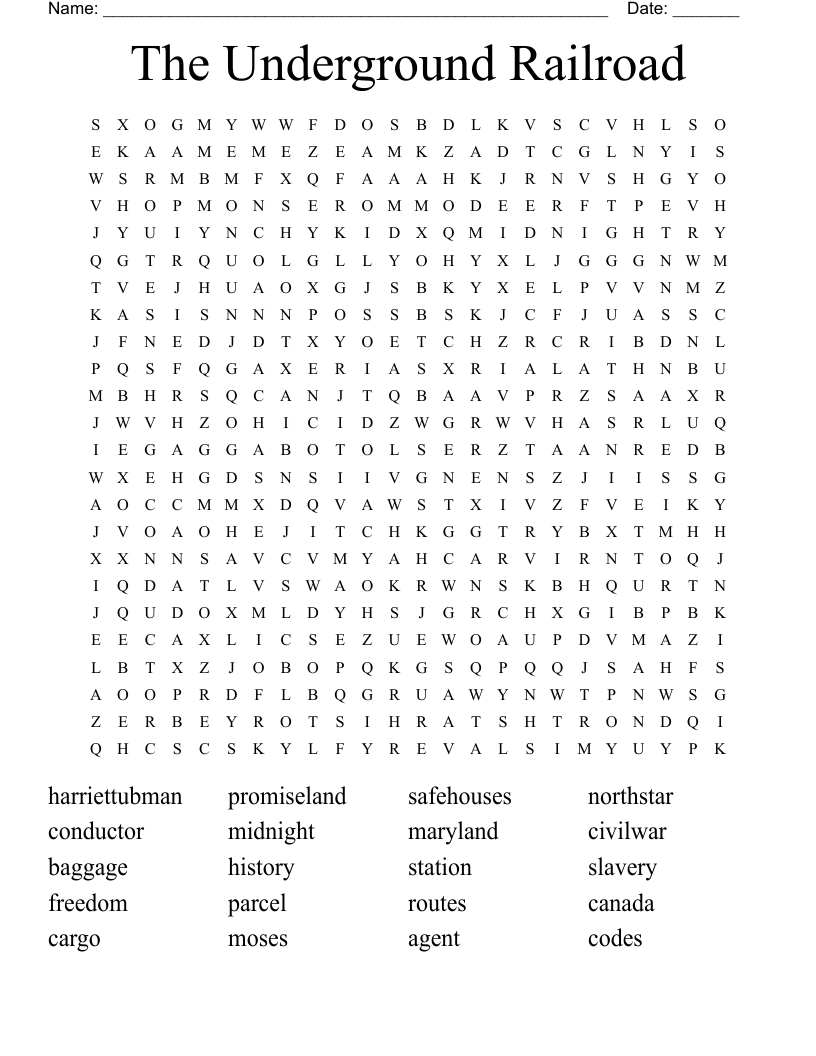 The Underground Railroad Word Search