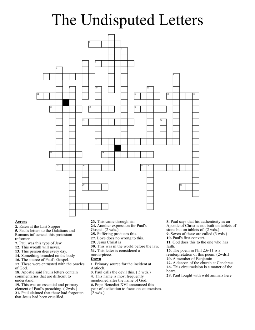 The Undisputed Letters  Crossword