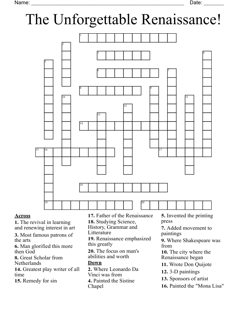 The Unforgettable Renaissance! Crossword