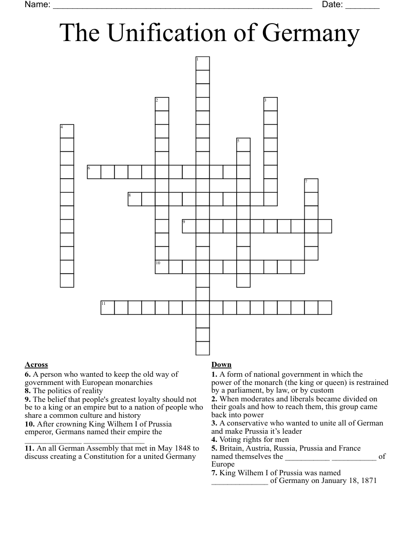 The Unification of Germany Crossword