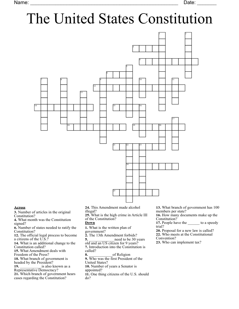 The United States Constitution Crossword