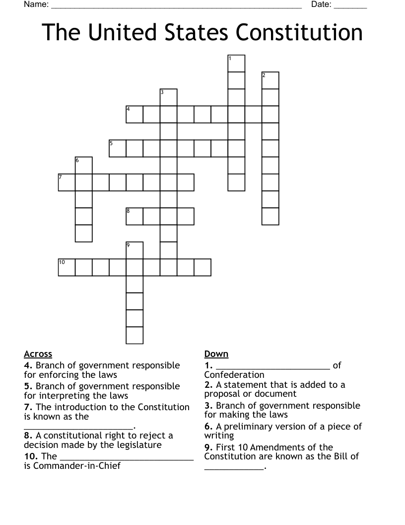 The United States Constitution Crossword