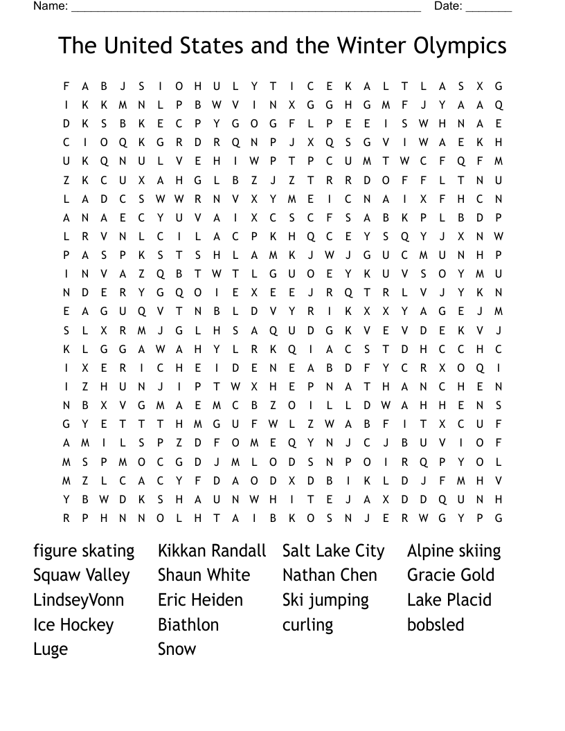 The United States and the Winter Olympics Word Search