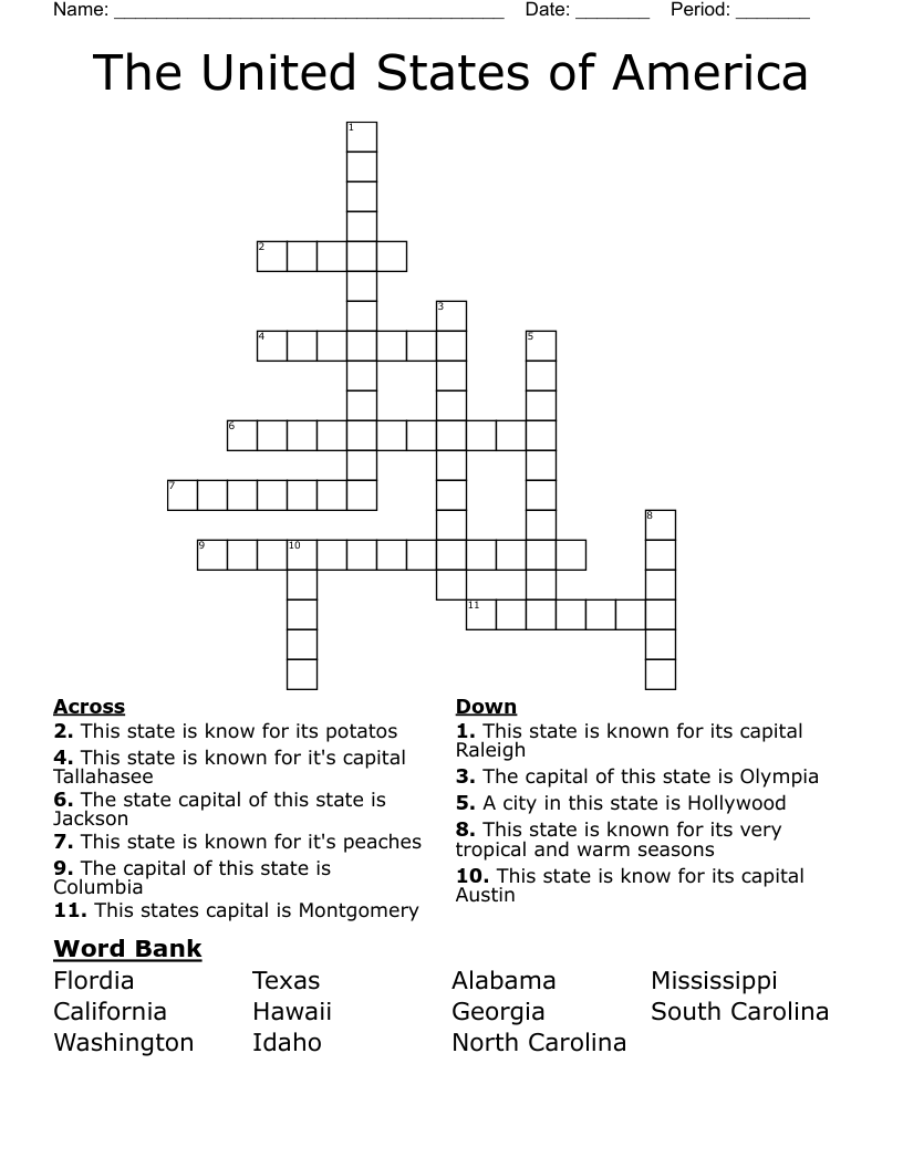 The United States of America Crossword