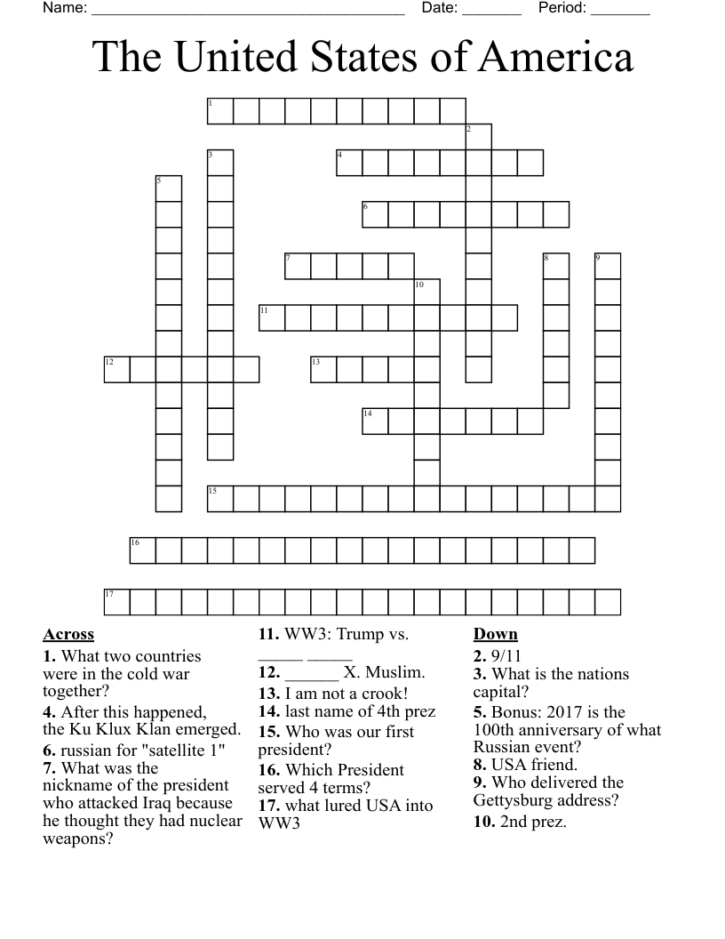 The United States of America Crossword