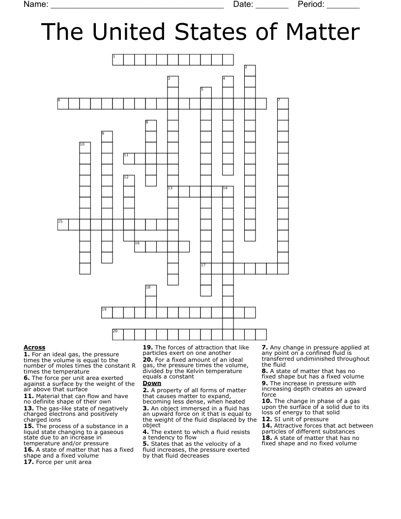 The United States of Matter Crossword