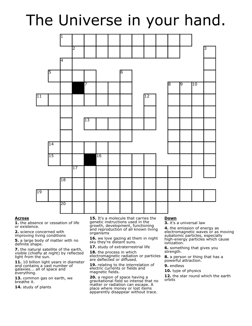 The Universe in your hand. Crossword