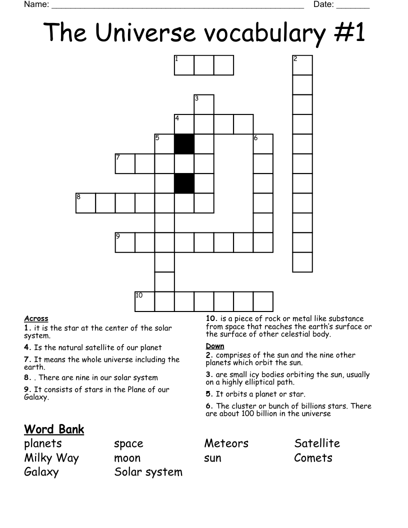 The Universe vocabulary #1 Crossword
