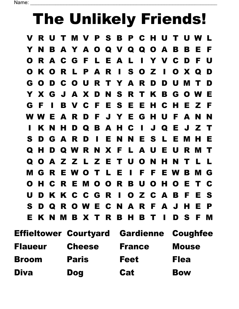 The Unlikely Friends! Word Search