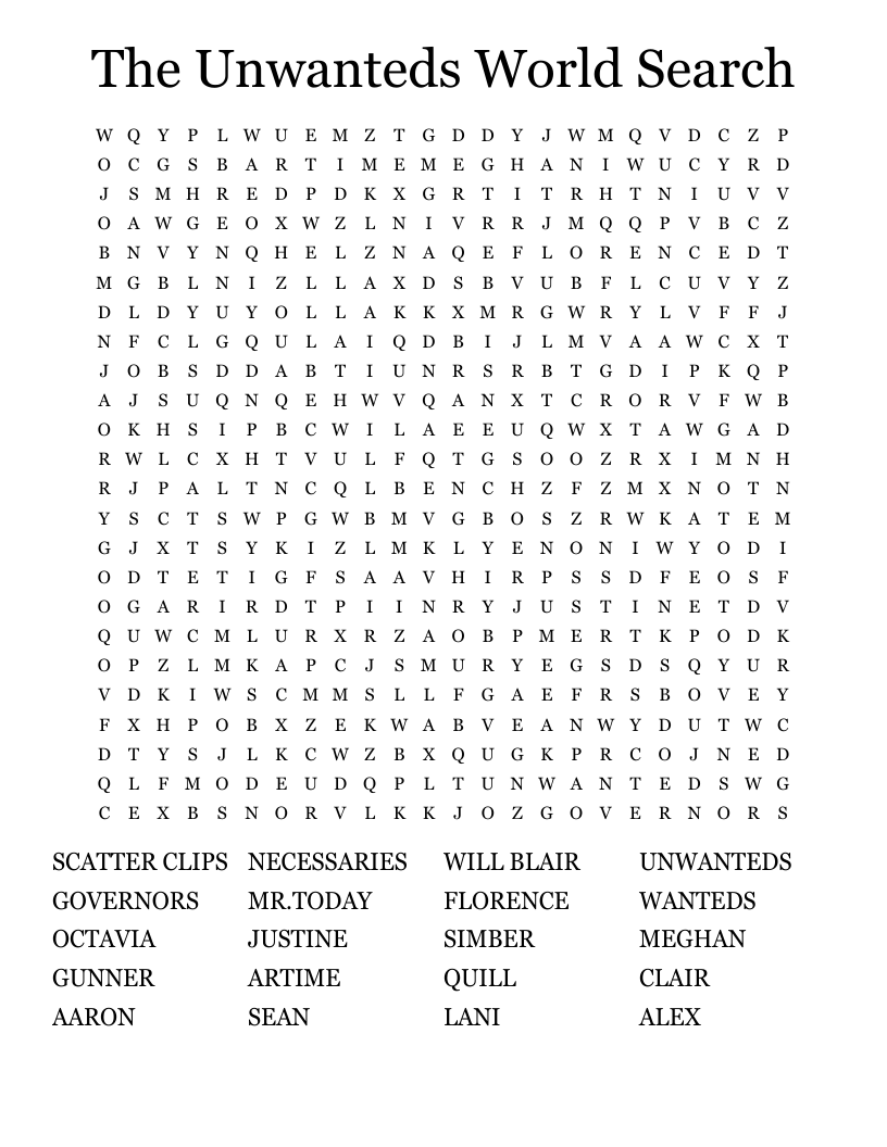 The Unwanteds World Search Word Search