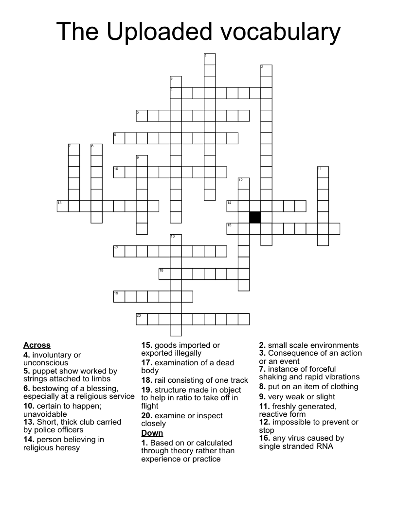 The Uploaded vocabulary Crossword