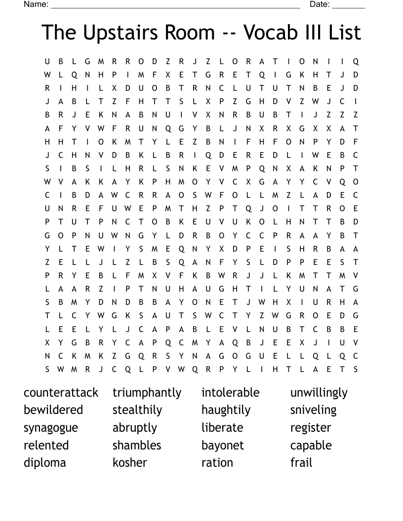 The Upstairs Room -- Vocab III List Word Search