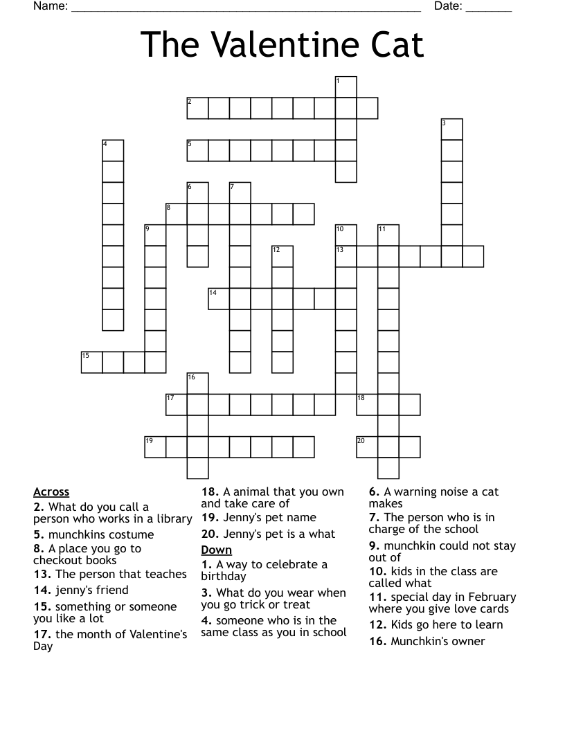 The Valentine Cat Crossword