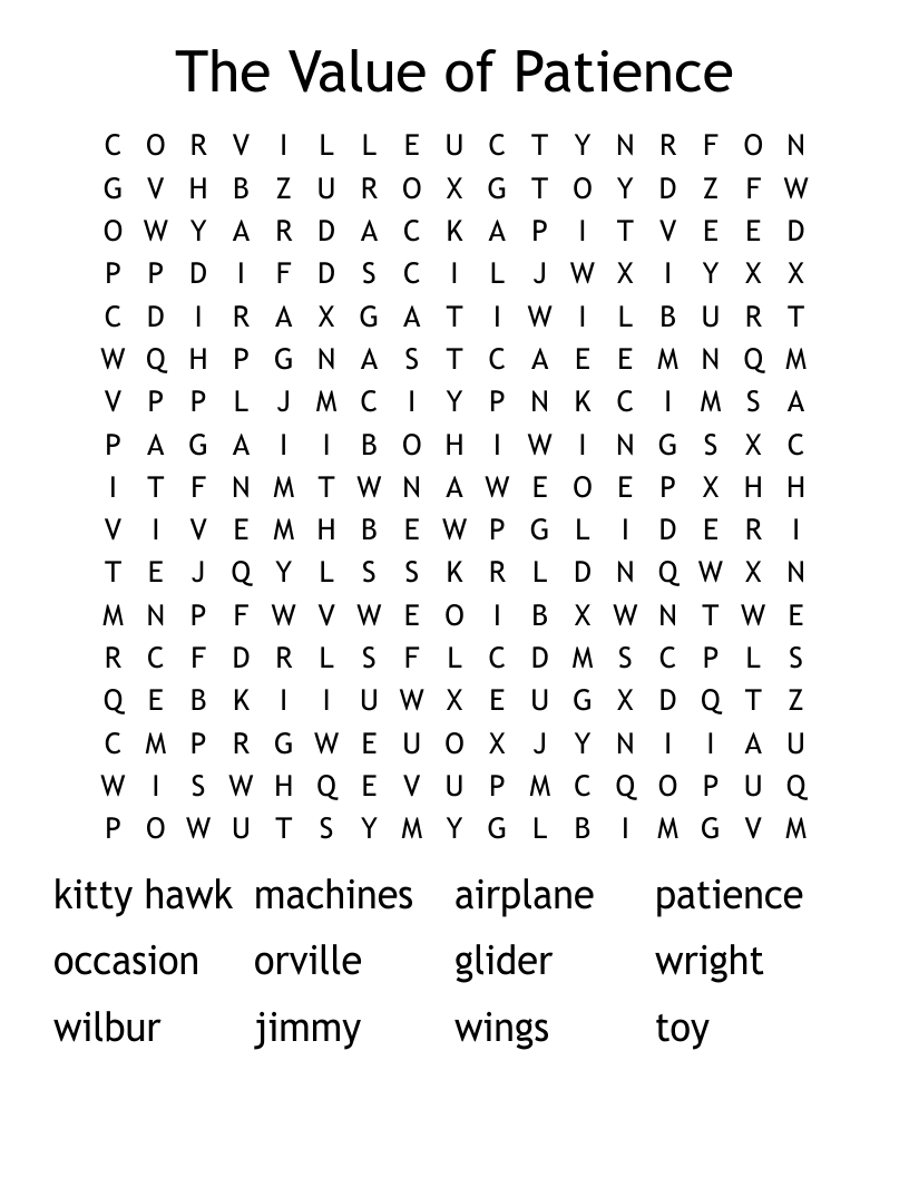 The Value of Patience Word Search