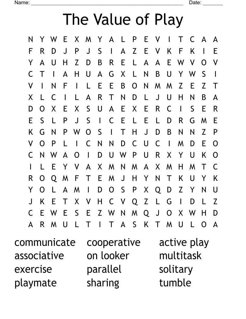 The Value of Play Word Search
