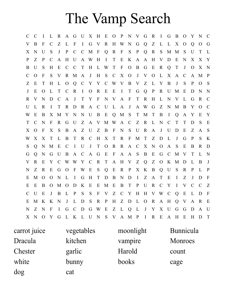 The Vamp Search Word Search