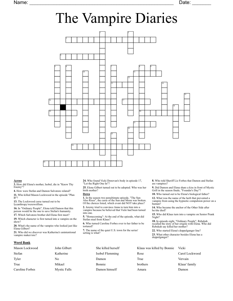 The Vampire Diaries Crossword