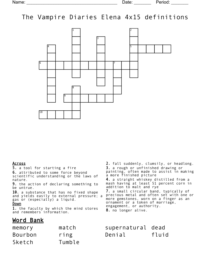 The Vampire Diaries Elena 4x15 definitions Crossword