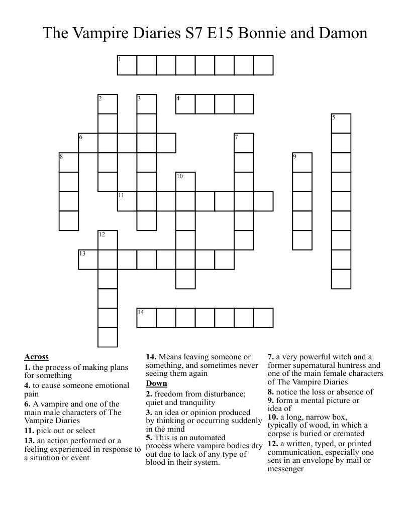 The Vampire Diaries S7 E15 Bonnie and Damon Crossword