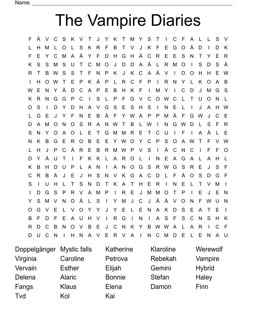 The Vampire Diaries  Word Search