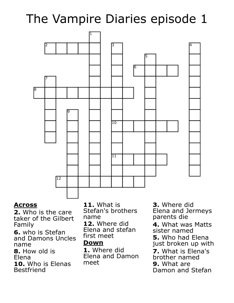 The Vampire Diaries episode 1  Crossword