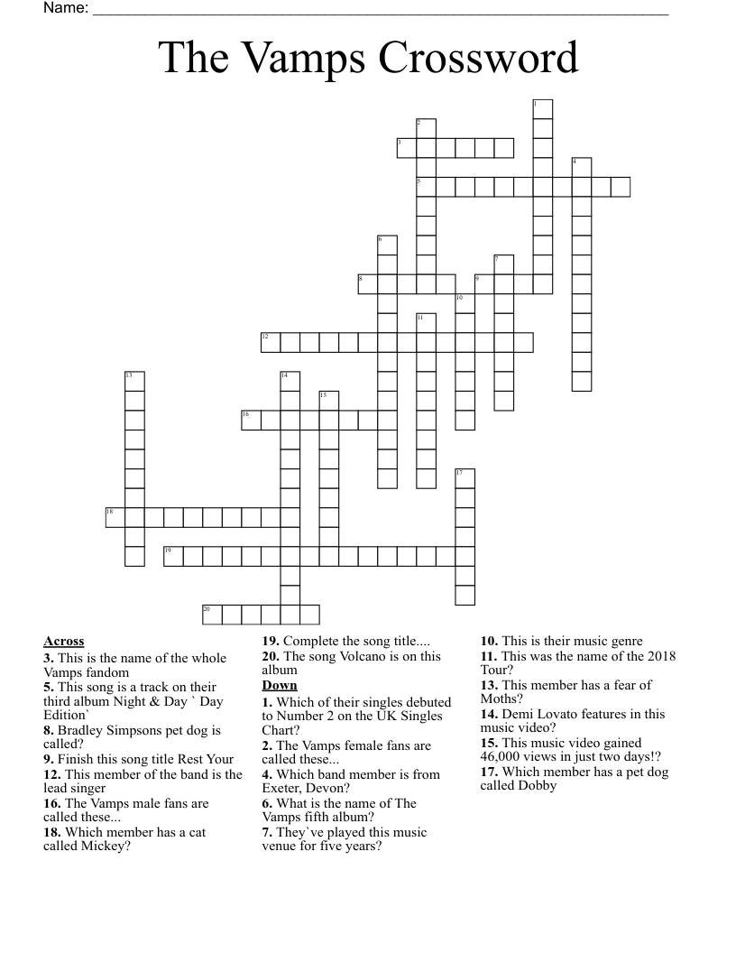 The Vamps Crossword