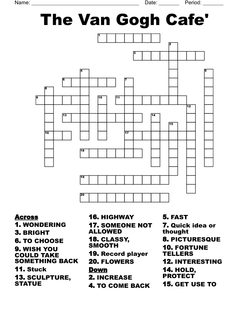 The Van Gogh Cafe' Crossword