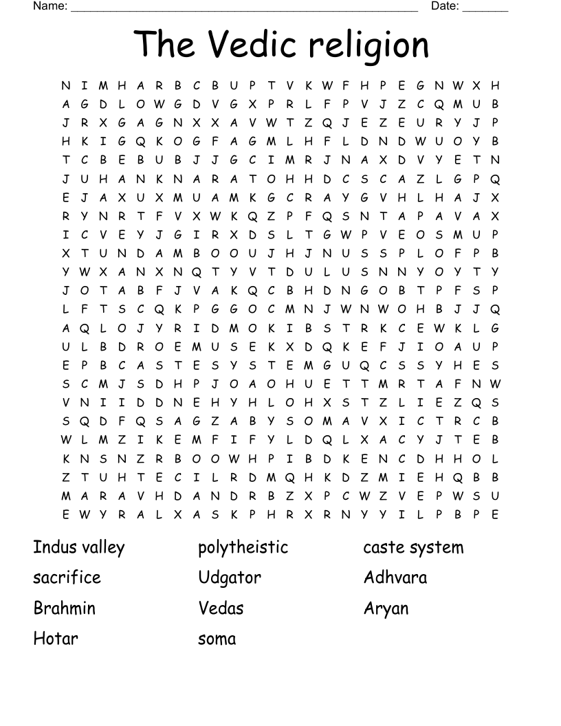 The Vedic religion  Word Search