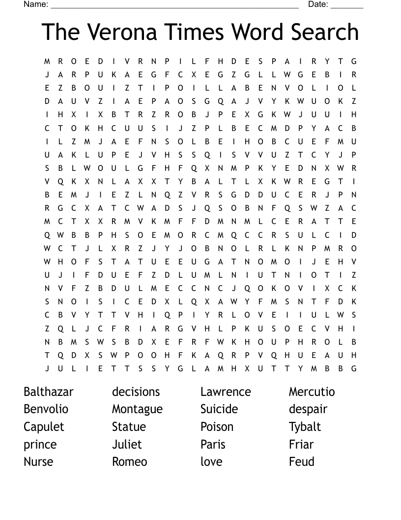 The Verona Times Word Search