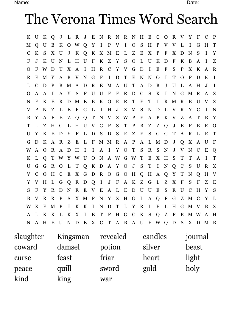 The Verona Times Word Search