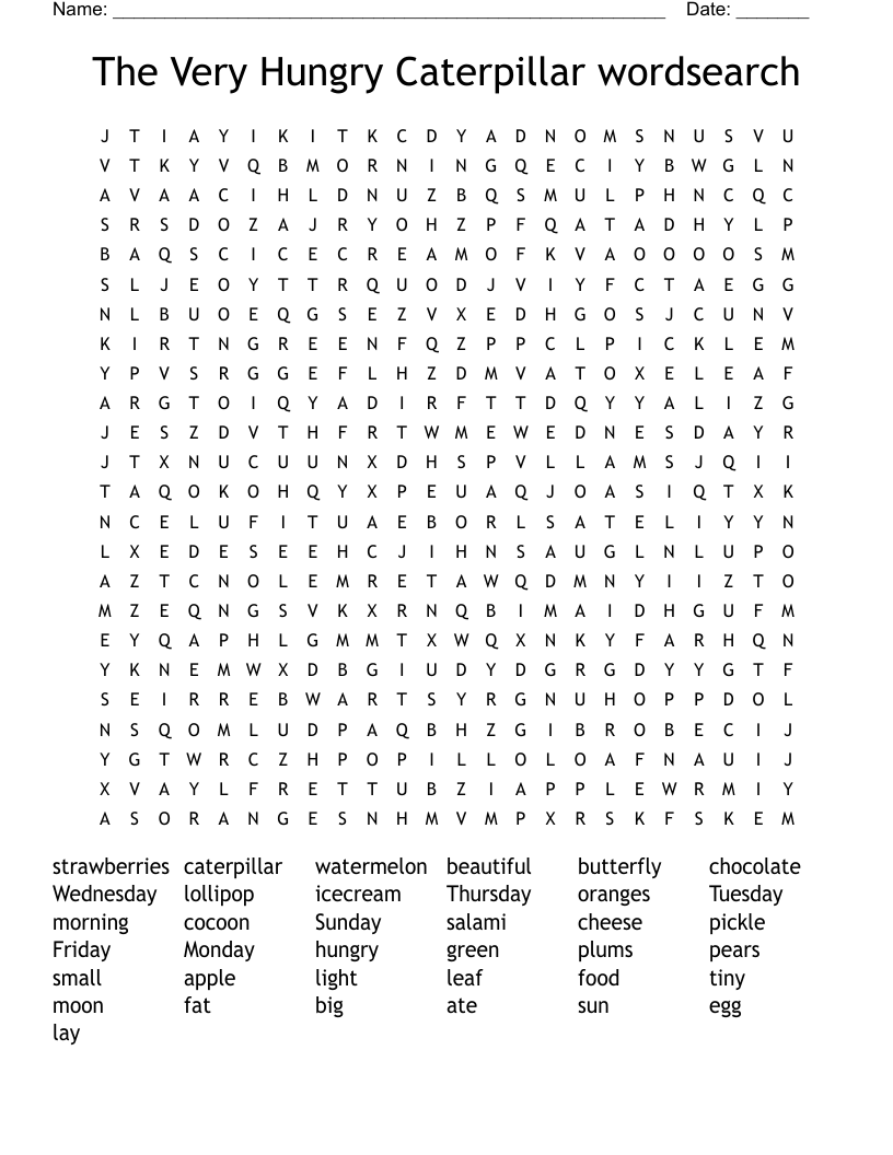 The Very Hungry Caterpillar wordsearch