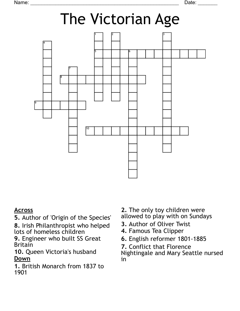 The Victorian Age  Crossword