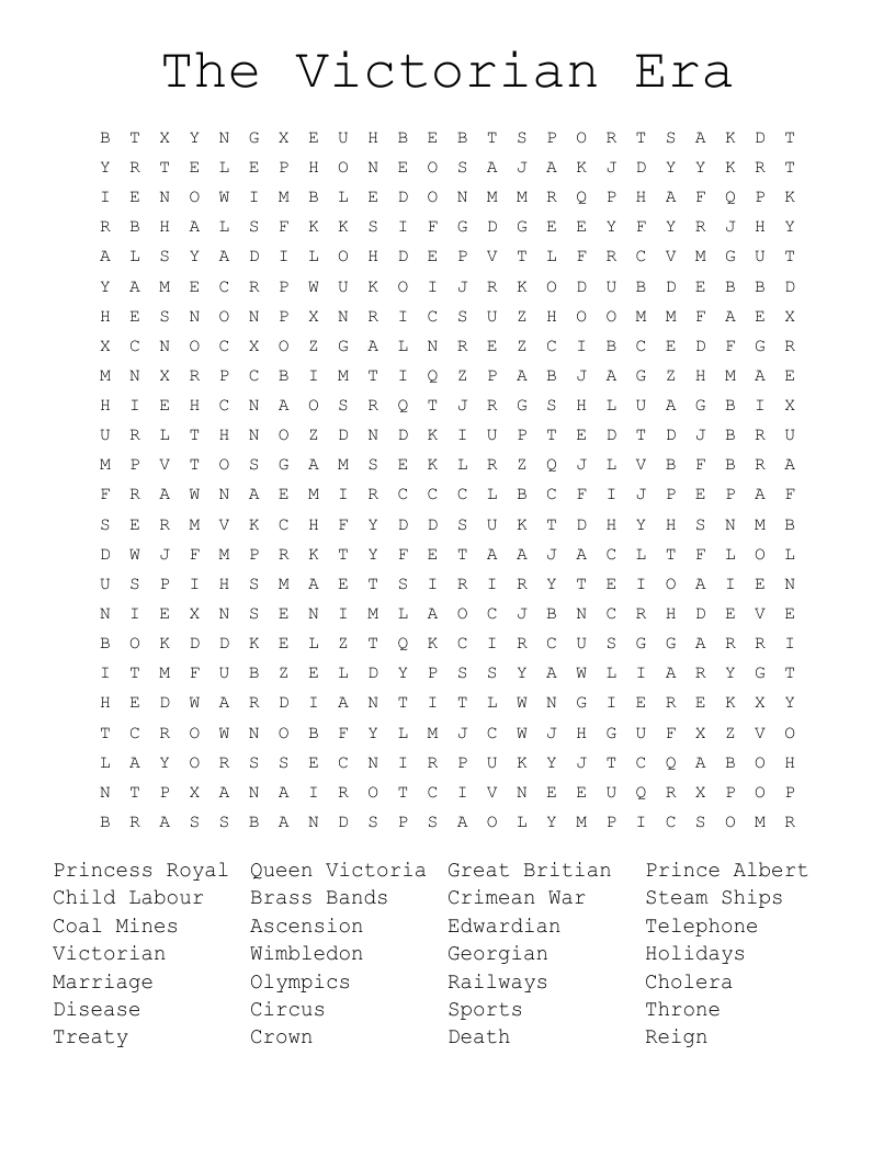 The Victorian Era Word Search